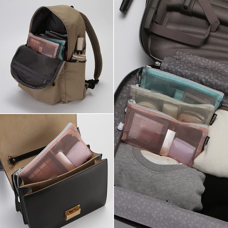 Sea Team 6pcs Multicolored Portable Travel Toiletry Pouch Nylon Mesh Cosmetic Makeup Organizer Bag with Zipper  Colorful - Image 3